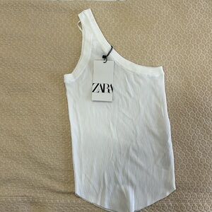 Zara white one shoulder tank top XS